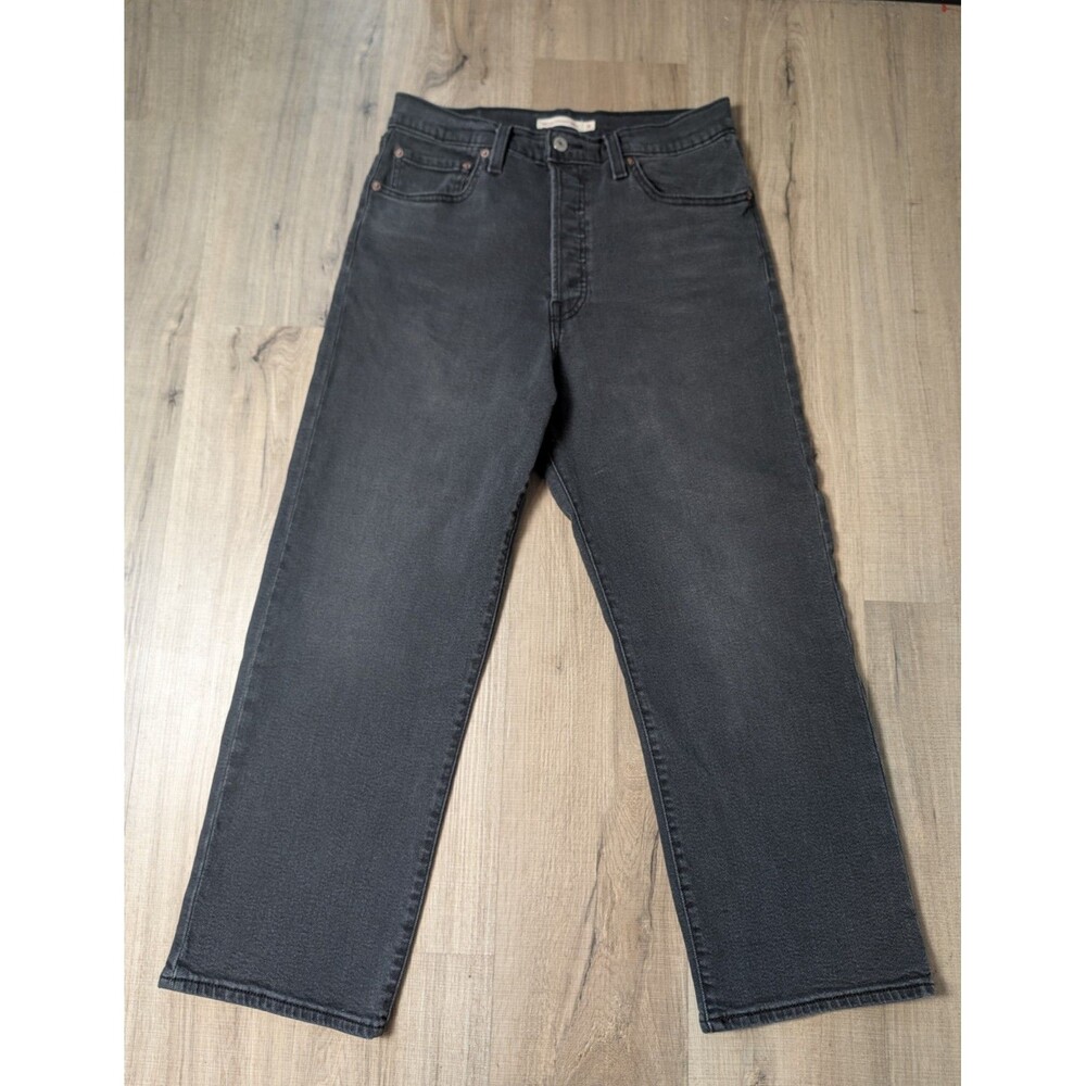 Levi's Size 31 Ribcage Straight Ankle Jeans Button Fly Washed Black Stretch